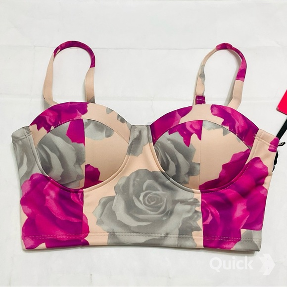 NWT Forever 21 Pink Floral Zippered Knit Top - Picture 2 of 8